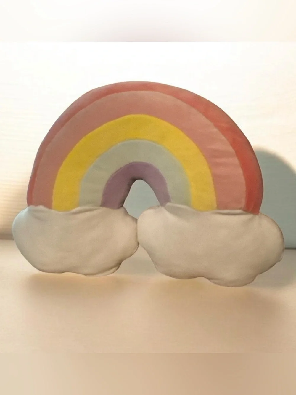 Plush Rainbow Cloud Neck Pillow - Pastel Pink, Yellow, Purple